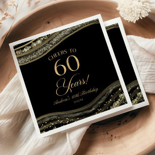 Elegant Black Gold Agate 60th Birthday Party Napkins