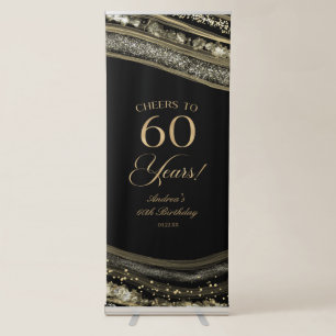 Elegant Black Gold Agate 60th Birthday Party Retractable Banner
