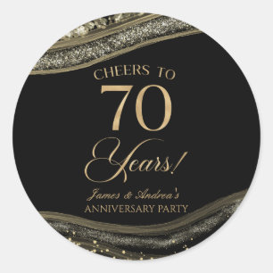 Elegant Black Gold Agate 70th Anniversary Party Classic Round Sticker