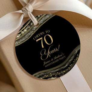 Elegant Black Gold Agate 70th Anniversary Party Favor Tags