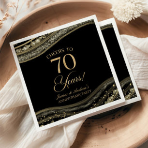 Elegant Black Gold Agate 70th Anniversary Party Napkins