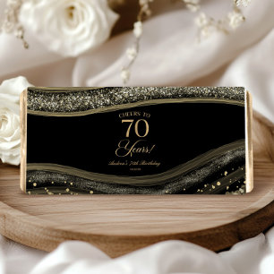Elegant Black Gold Agate 70th Birthday Party Hershey Bar Favors