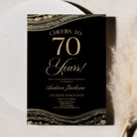 Elegant Black Gold Agate 70th Birthday Party