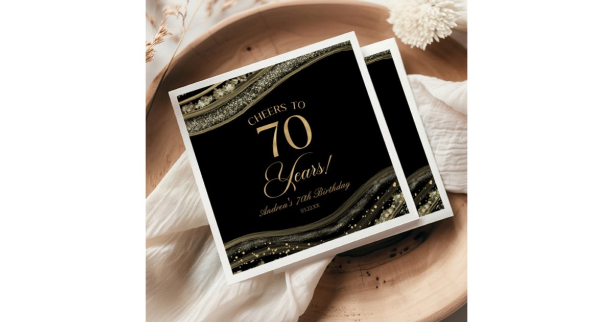 Elegant Black Gold Agate 70th Birthday Party Napkins | Zazzle