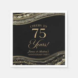 Elegant Black Gold Agate 75th Anniversary Party Napkins