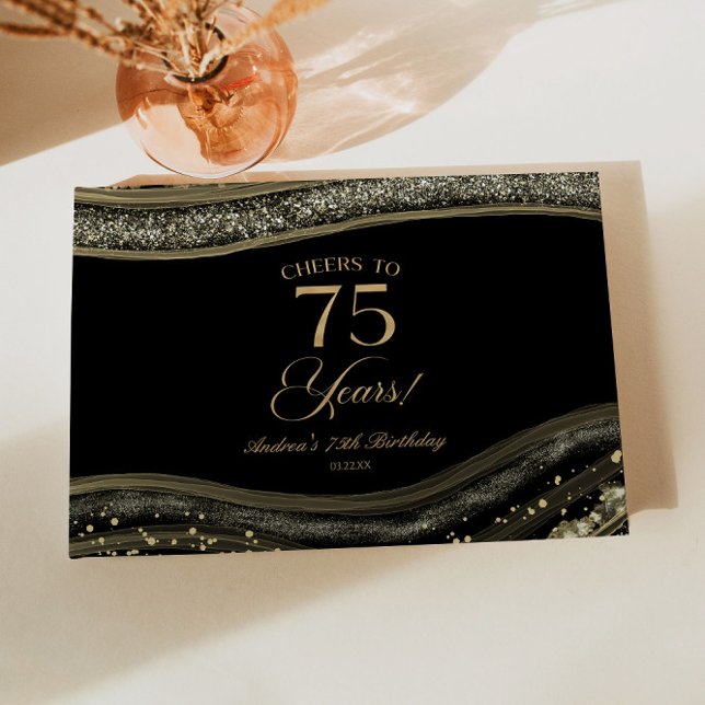 Elegant Black Gold Agate 75th Birthday Party Guest Book (Creator Uploaded)
