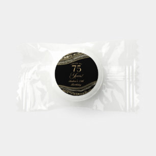 Elegant Black Gold Agate 75th Birthday Party Life Saver® Mints