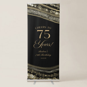 Elegant Black Gold Agate 75th Birthday Party Retractable Banner