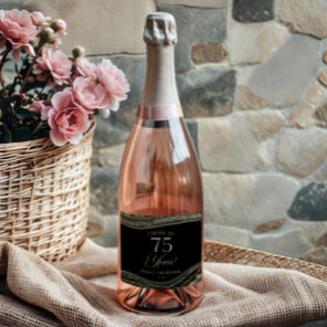 Elegant Black Gold Agate 75th Birthday Party Sparkling Wine Label