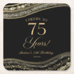 Elegant Black Gold Agate 75th Birthday Party Square Paper Coaster<br><div class="desc">These are Elegant Black Gold Agate 75th Birthday Party Paper Coasters!</div>