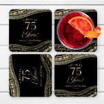 Elegant Black Gold Agate 75th Birthday Party Square Paper Coaster<br><div class="desc">These are Elegant Black Gold Agate 75th Birthday Party Paper Coasters!</div>