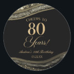 Elegant Black Gold Agate 80th Birthday Party Classic Round Sticker<br><div class="desc">This is an Elegant Black Gold Agate 80th Birthday Party Favor Stickers Labels!</div>