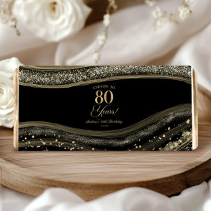 Elegant Black Gold Agate 80th Birthday Party Hershey Bar Favors