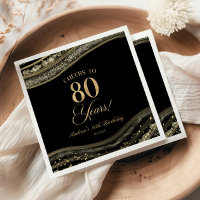 Elegant Black Gold Agate 80th Birthday Party