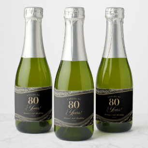 Elegant Black Gold Agate 80th Birthday Party Sparkling Wine Label