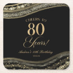 Elegant Black Gold Agate 80th Birthday Party Square Paper Coaster<br><div class="desc">These are Elegant Black Gold Agate 80th Birthday Party Paper Coasters!</div>