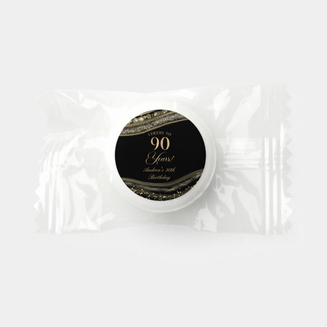 Elegant Black Gold Agate 90th Birthday Party Life Saver® Mints (Front)