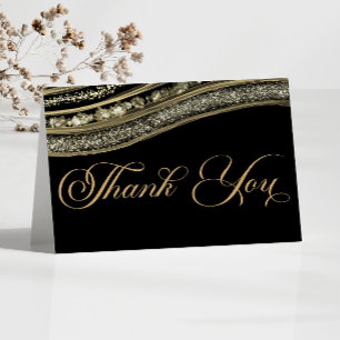 Elegant Black Gold Agate Anniversary Party Letterpress Thank You Card