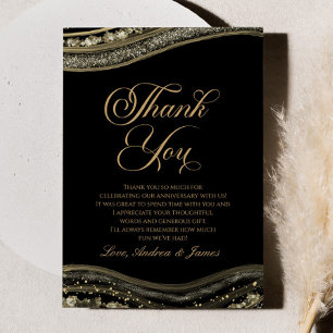 Elegant Black Gold Agate Anniversary Party Thank You Card