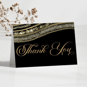 Elegant Black Gold Agate Birthday Party Letterpress Thank You Card
