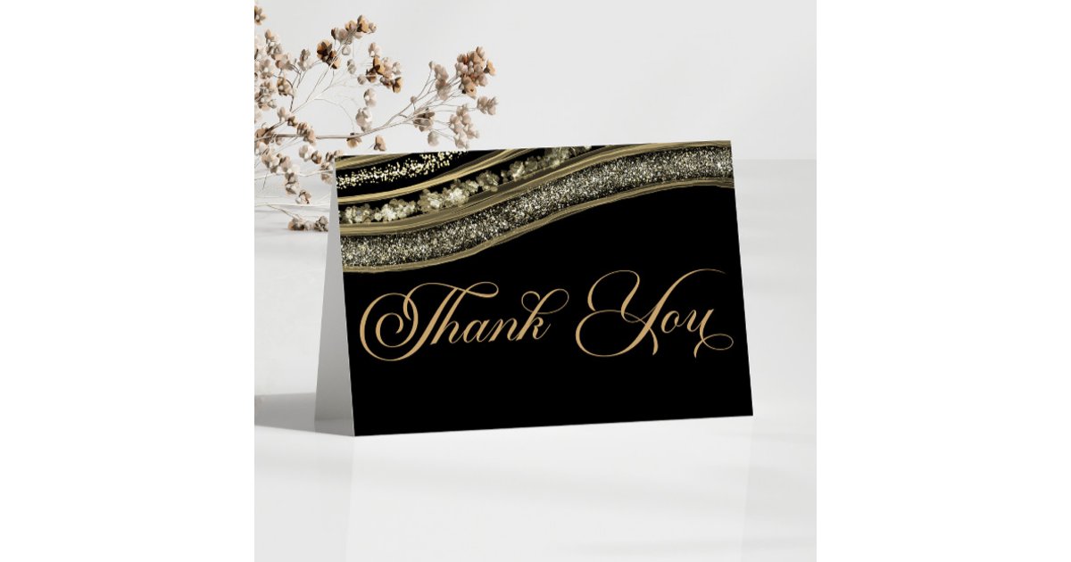 Elegant Black Gold Agate Birthday Party Thank You Card | Zazzle