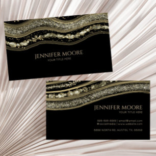Elegant Black Gold Agate Border Custom  Business Card
