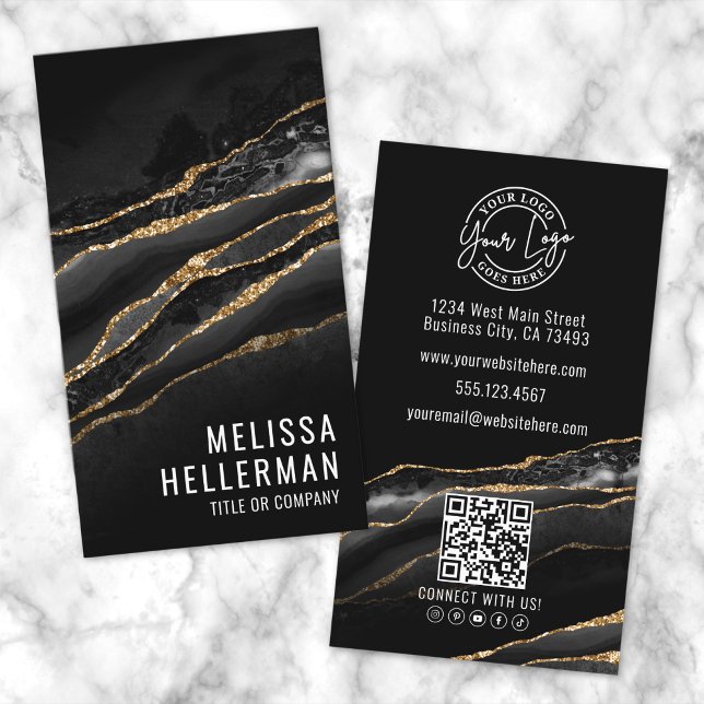 Elegant Black Gold Agate Business Card (Elegant Black Gold Agate Business Card)