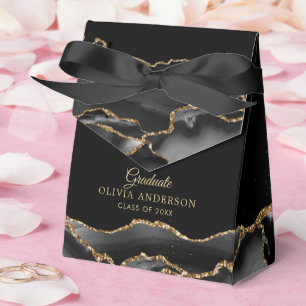 Elegant Black & Gold Agate Graduation Favor Boxes