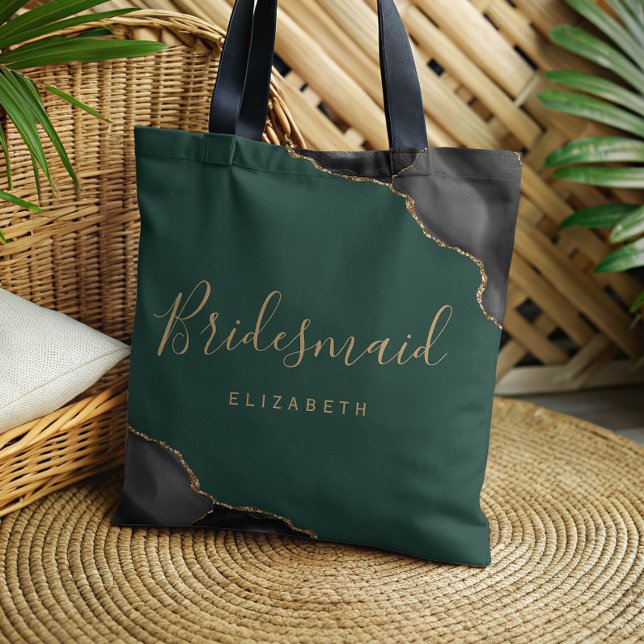 Elegant Black Gold Agate Green Bridesmaid Tote Bag (Creator Uploaded)