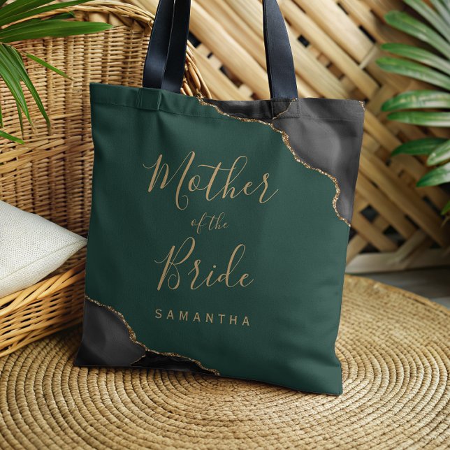 Elegant Black Gold Agate Green Mother of the Bride Tote Bag (Creator Uploaded)