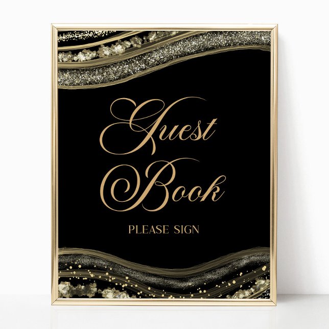 Elegant Black Gold Agate Guest Book Sign (Creator Uploaded)