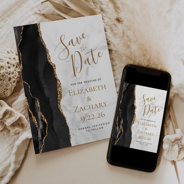Elegant Black Gold Agate Marble Save the Date (Creator Uploaded)
