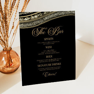Elegant Black Gold Agate Party Bar Menu Pedestal Sign