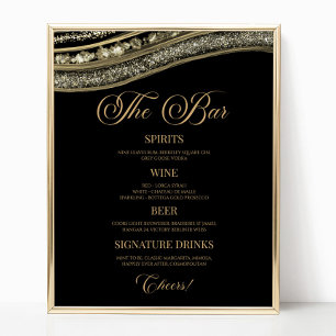 Elegant Black Gold Agate Party Bar Menu Sign