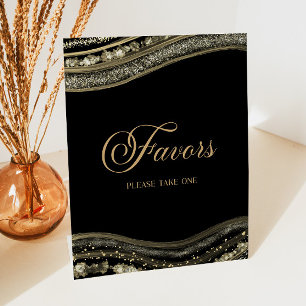 Elegant Black Gold Agate Party Favors Pedestal Sign