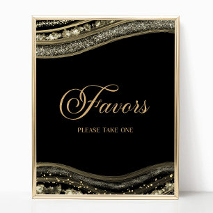 Elegant Black Gold Agate Party Favors Sign