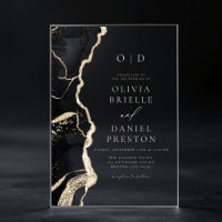 Elegant Black Gold Agate Wedding Monogram