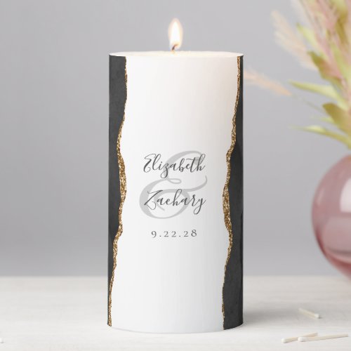 Elegant Black Gold Agate Wedding Pillar Candle