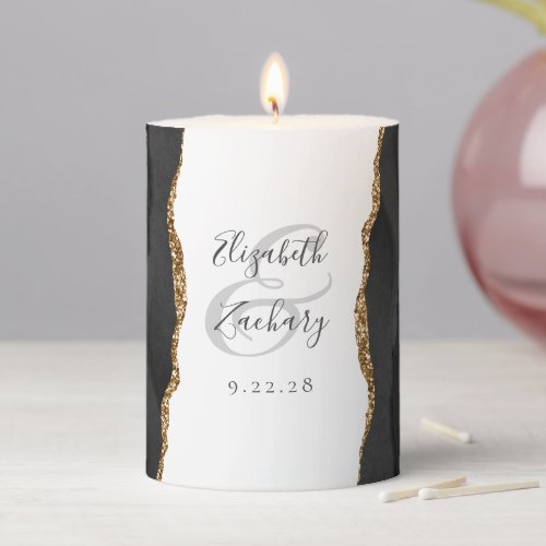Elegant Black Gold Agate Wedding Pillar Candle