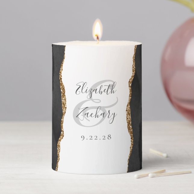 Elegant Black Gold Agate Wedding Pillar Candle (In Situ)