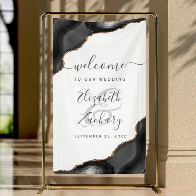 Elegant Black Gold Agate Wedding Welcome Banner (Creator Uploaded)