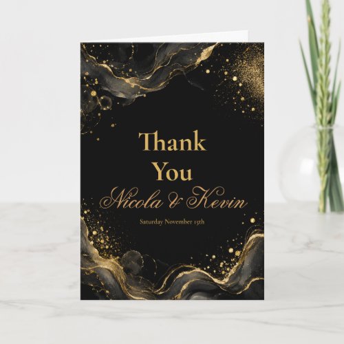 Elegant Black Gold Alcohol Ink 50th Anniversary Thank You Card