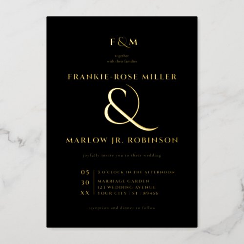 Elegant Black Gold Ampersand Modern Luxury Wedding Foil Invitation