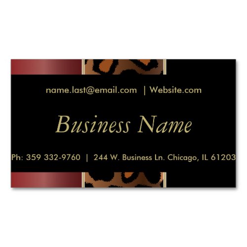 Elegant Black Gold and Garnet Red Leopard Stripes Magnetic Business Card