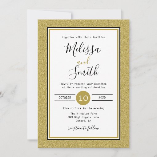 Elegant Black,Gold And White Wedding Invitation | Zazzle