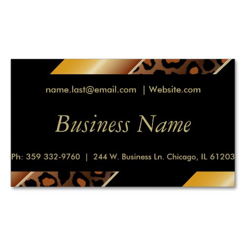 Elegant Black Gold and Yellow Leopard Stripes Magnetic Business Card