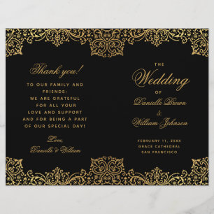 Elegant Black Gold Antique Folded Wedding Program