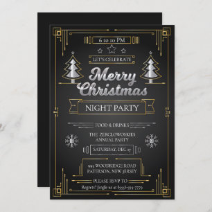 Elegant Black & Gold Art Deco Christmas Party Invitation