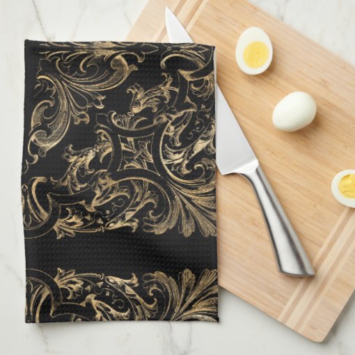 Elegant Black Gold Art Deco Design Kitchen Towel | Zazzle