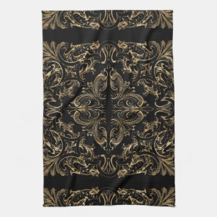 Elegant Black Gold Art Deco Design Kitchen Towel